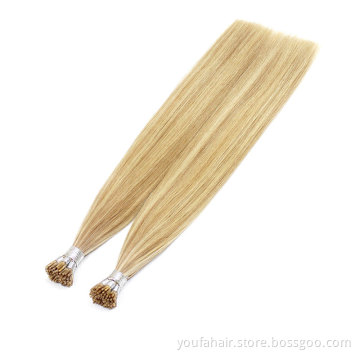 Wholesale European 100% Virgin Double Drawn Ombre Color Blonde Italian Keratin Prebonded i Tip Hair Extensions Virgin Human Hair